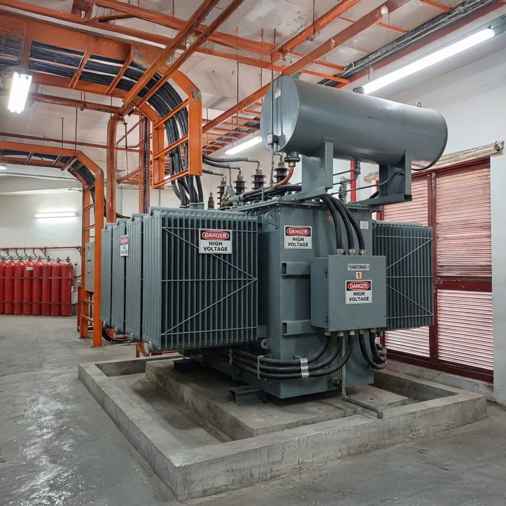 Heavy Duty Power Transformer With Orange Cap, Front View